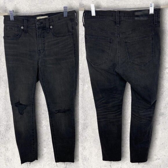 Madewell Mid Rise Skinny Jeans Black Sea Size 26 Petite Distressed Ripped Denim - Picture 3 of 12